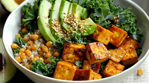 A bowl of food with rice, beans, beans, and vegetables, Generative AI illustrations. 