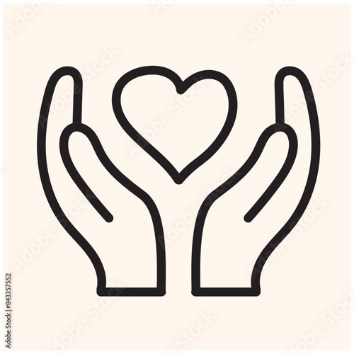 hand holding heart icon with illustration stye doodle and line art