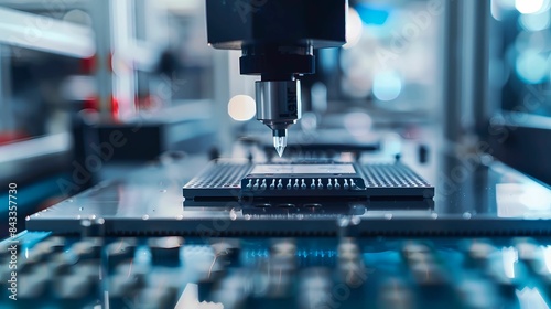 Close-up of Silicon Die are being Extracted from Semiconductor Wafer and Attached to Substrate by Pick and Place Machine