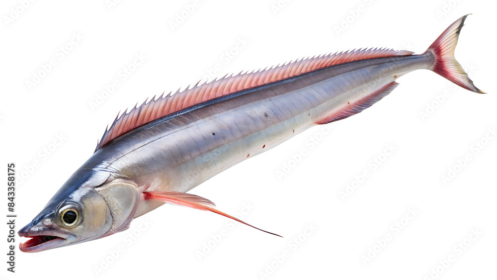 Ooru Fish oarfish against a white background. The fish has a streamlined body ...