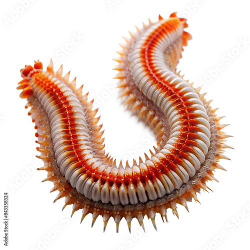 view of a bearded fireworm. This arthropod has a segmented body with orange and white colors photo