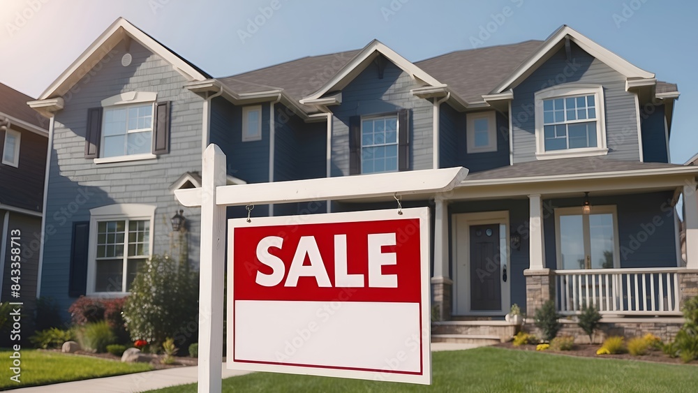 Real Estate 'For Sale' Sign in Front of a New House Real Estate 'For Sale' Sign in Front of a New House