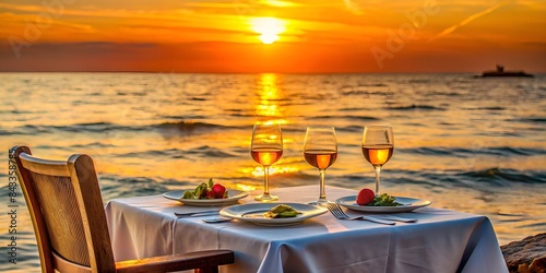 A Romantic Dinner For Two By The Sea. photo