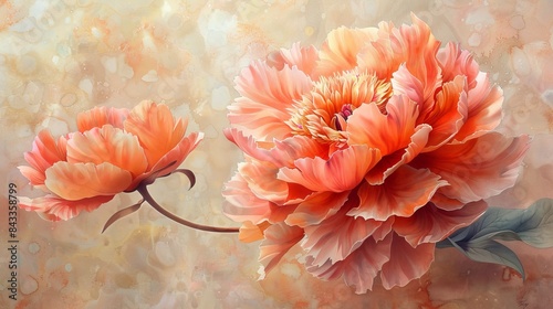 Fototapeta Naklejka Na Ścianę i Meble -  Watercolor painting of a peach peony flower.