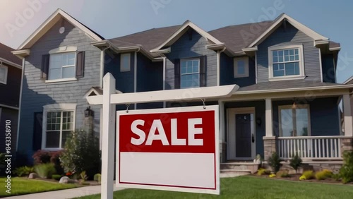 Real Estate 'For Sale' Sign in Front of a New House