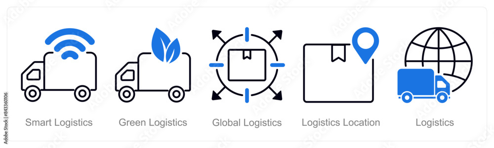 Obraz premium A set of 5 Logistics icons as smart logistics, green logistics, global logistics