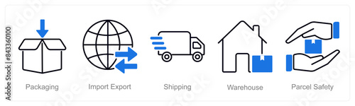 A set of 5 Logistics icons as packaging, import export, shipping