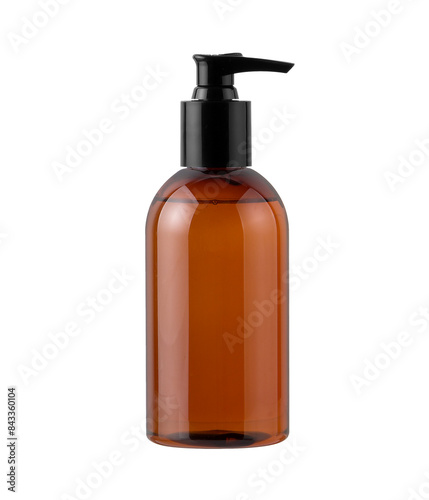 blank pump glass bottle Skincare makeup product generic packaging mockup product shot for design layout, brown