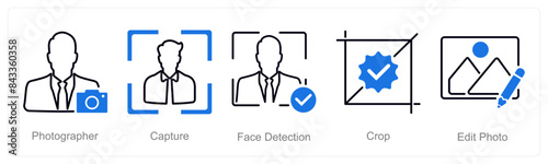 A set of 5 Photography icons as photographer, capture, face detection