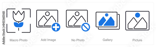A set of 5 Photography icons as macro photo, add image, no photo