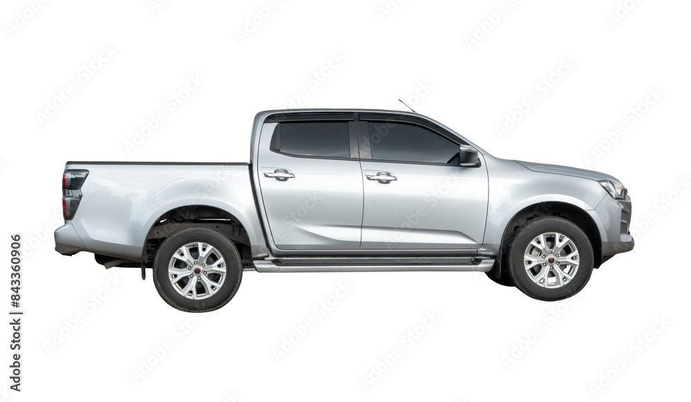 Side view of single bronze or white pickup truck isolated with clipping path in png file format Side view of single bronze or white pickup truck isolated with clipping path in png file format