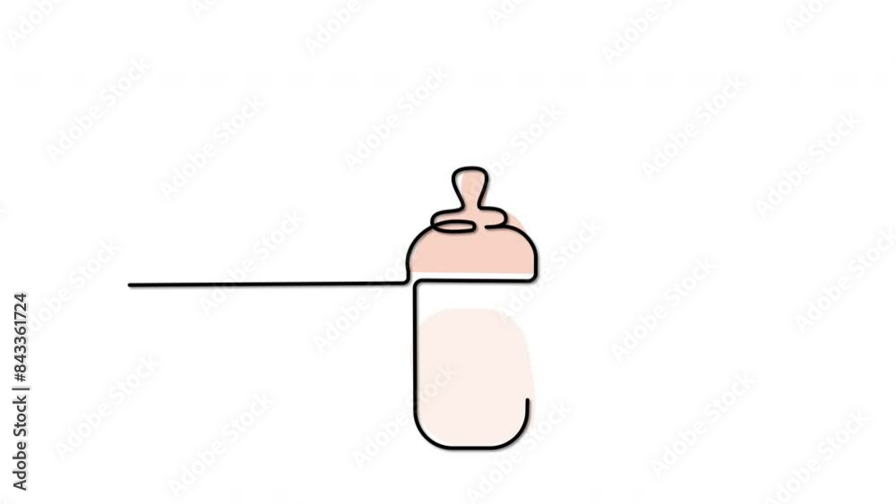 Feeding nursing bottle for children. Self drawing animation. White background.	