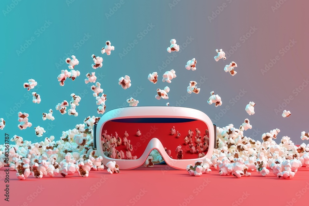 Obraz premium virtual reality headset video game controllers and popcorn concept of relaxation and leisure