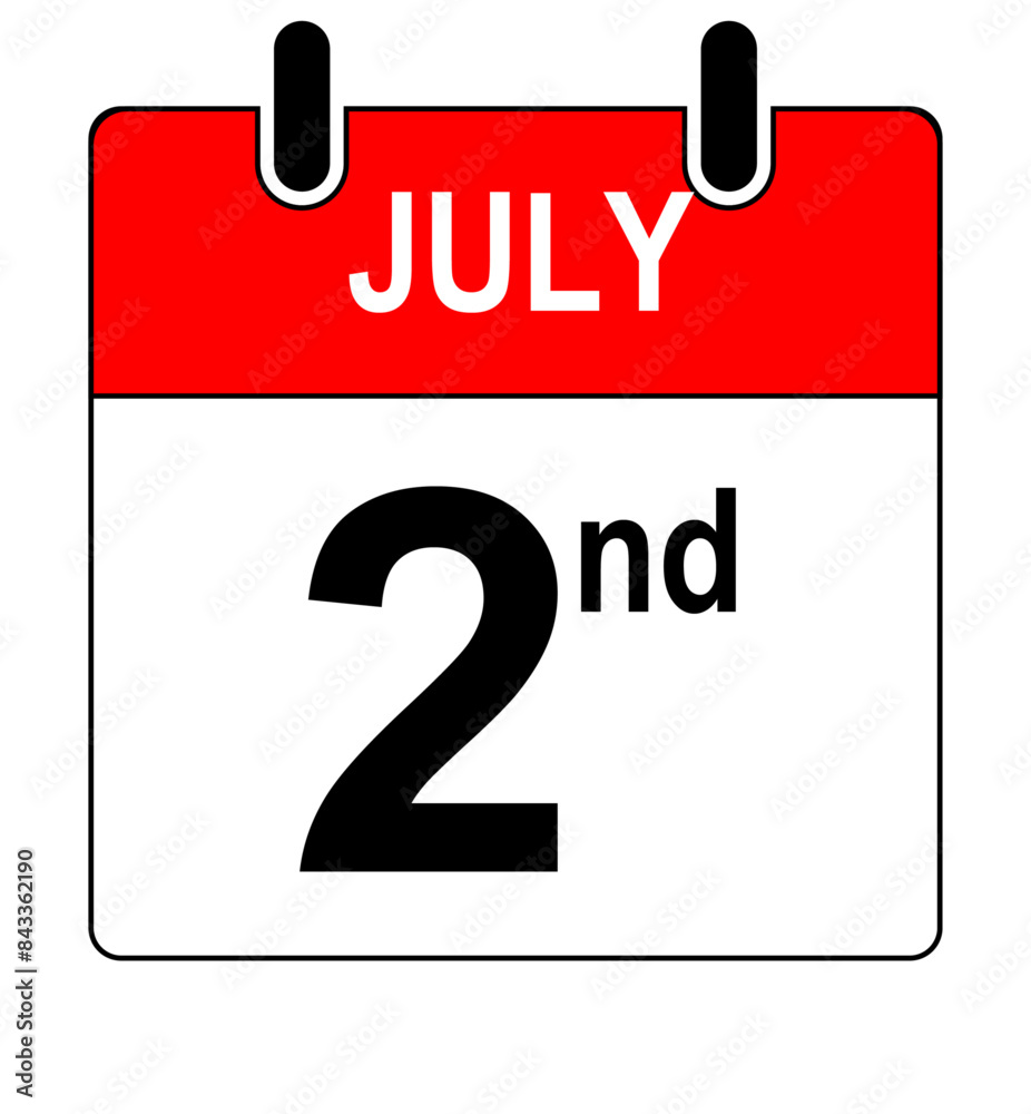 2nd July Calendar Date or Calendar Day for Appointments / Deadlines, Reminder Isolated On a Transparent Background. Vector Illustration, 2nd July Calendar Date or Calendar Day for Appointments / Deadlines, Reminder Isolated On a Transparent Background. Vector Illustration,