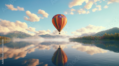 hot air balloon on the lake