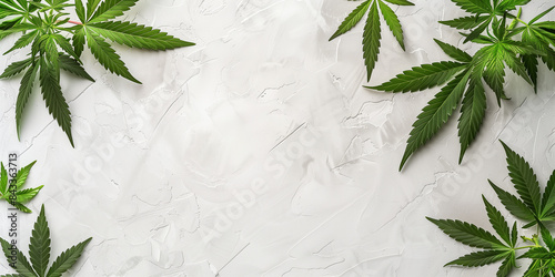 Cannabis Blätter auf neutralen Hintegrund für Logo oder Schild. Mit freien Platz für Werbetext. photo