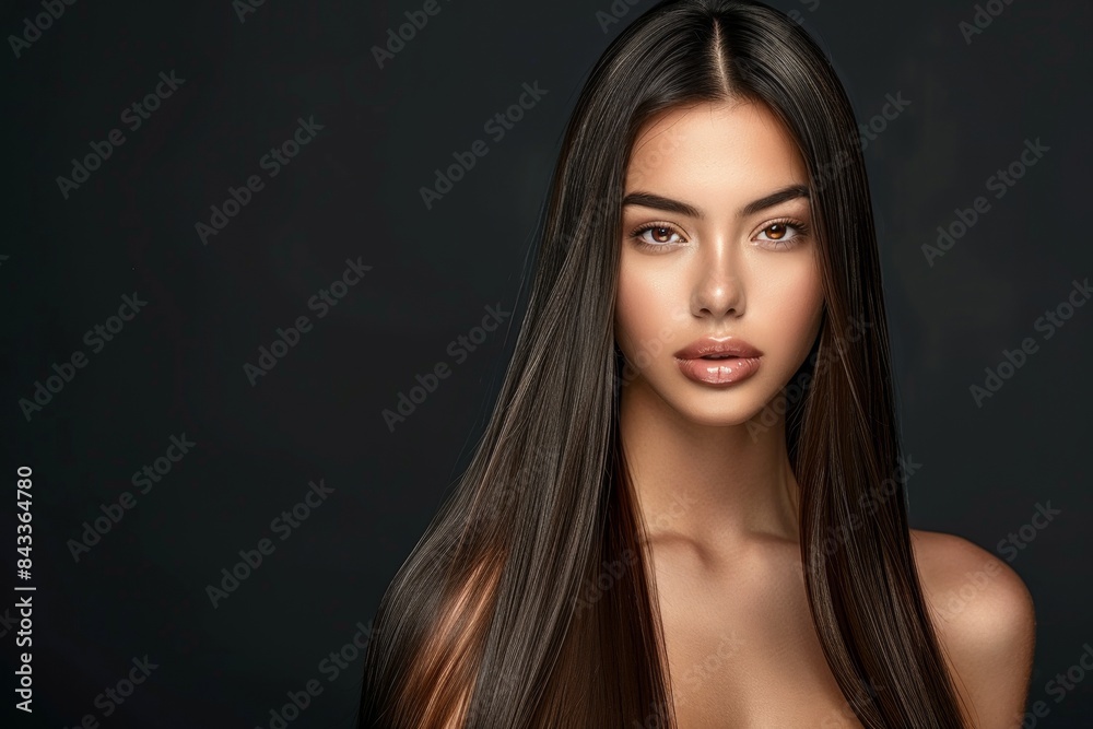 A beautiful woman with long straight hair posing for the camera, long shiny smooth dark brown color hair A beautiful woman with long straight hair posing for the camera, long shiny smooth dark brown color hair