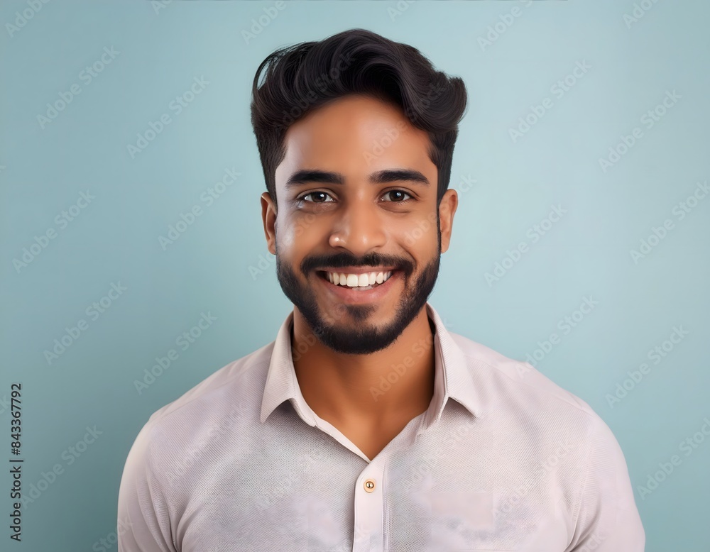 Obraz premium Headshot portrait of smiling young Indian man isolated on studio background