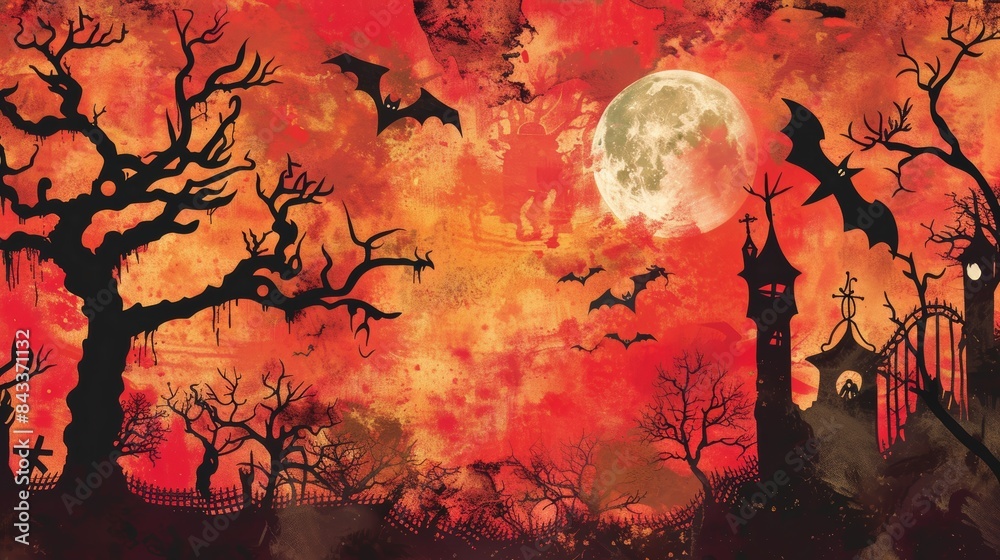 Fiery Halloween Night with Full Moon Fiery Halloween Night with Full Moon