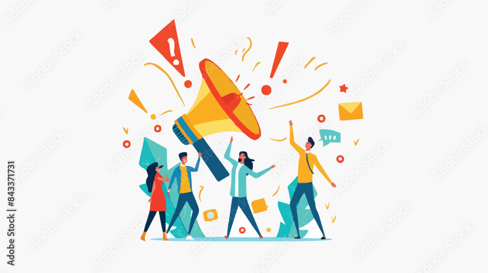 People announce advertising with megaphone vector illustration. Awareness focus loud speaker man and woman. Business banner marketing group media. Speech news promotion network leadership poster People announce advertising with megaphone vector illustration. Awareness focus loud speaker man and woman. Business banner marketing group media. Speech news promotion network leadership poster