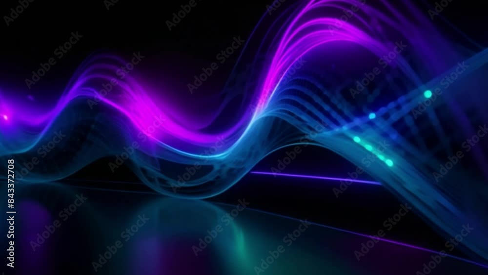 Glowing waves in abstract purple and blue colors on the black background of the footage Glowing waves in abstract purple and blue colors on the black background of the footage