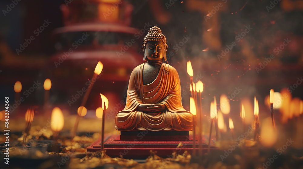  Buddhist temple,figure of Buddha,burn joss sticks,pray