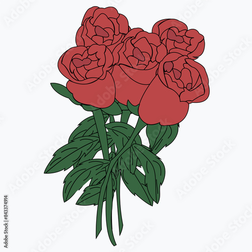 Bouquet of five beautiful red roses. Vector plant is intended for a holiday or a gift for a girl.
