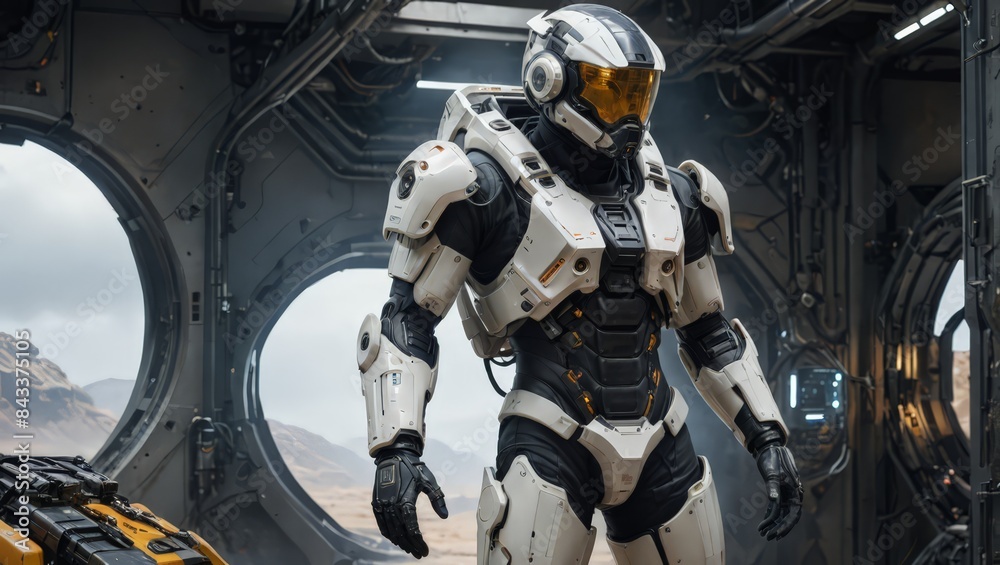 Futuristic Astronaut in Spaceship Interior Futuristic Astronaut in Spaceship Interior