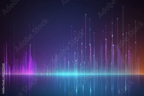 Abstract purple flowing wave lines equalizer, Data technology concept science fiction background