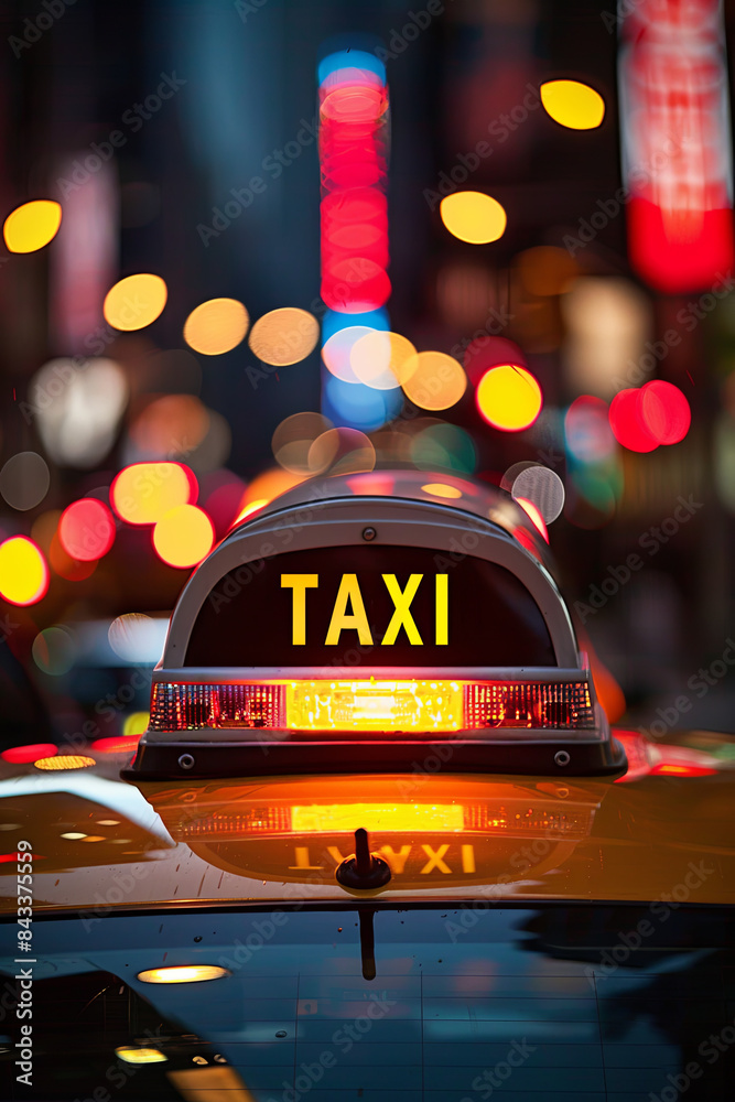 Taxi sign prominently displayed on a car roof, clearly identifying the vehicle as a taxi Taxi sign prominently displayed on a car roof, clearly identifying the vehicle as a taxi