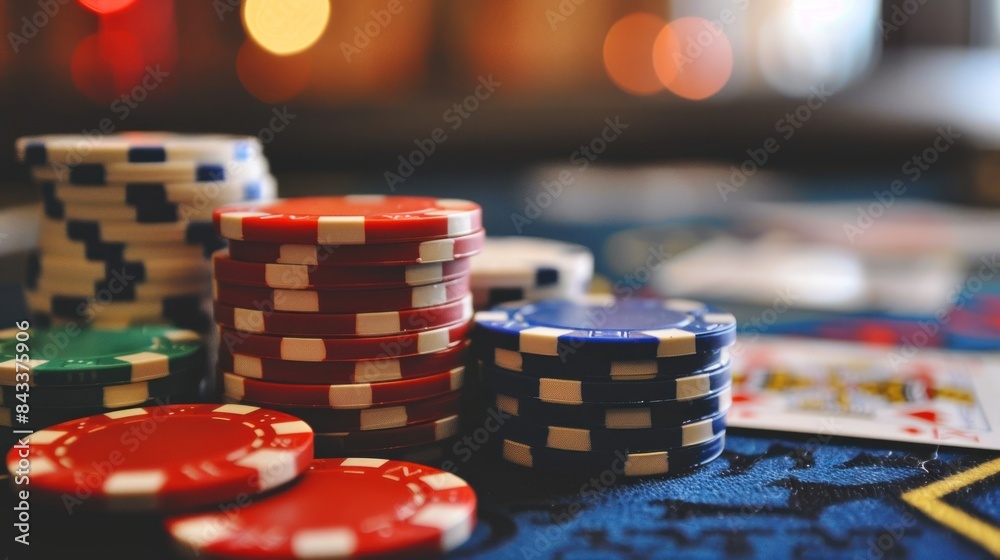 Image of casino chips, cards, gambling games, excitement Image of casino chips, cards, gambling games, excitement