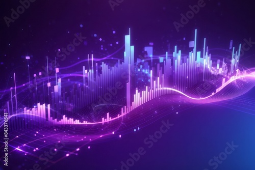 Abstract purple flowing wave lines equalizer, Data technology concept science fiction background