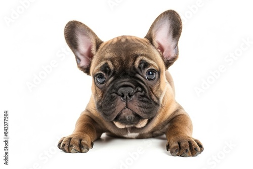 French Bulldog Puppy with Folded Ears  A French Bulldog puppy with its adorable folded ears perked up  giving off an endearing and attentive look.