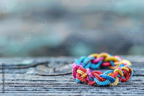 colourful friendship band or knot on light background photo