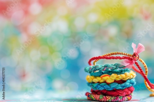 colourful friendship band or knot on light background