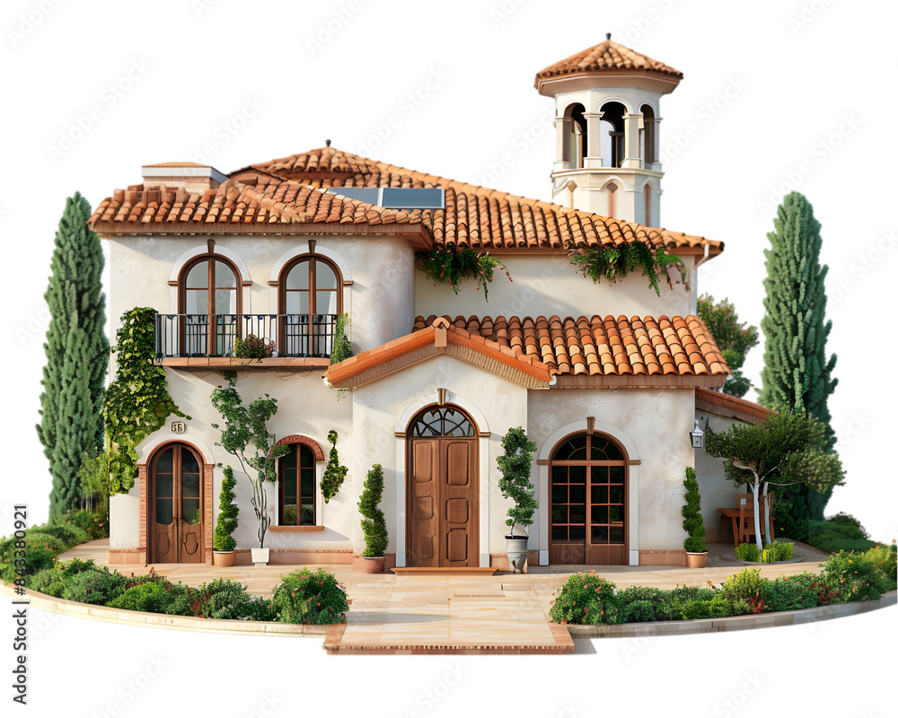 Beautiful residence, classic luxury home with tree on transparent background Beautiful residence, classic luxury home with tree on transparent background
