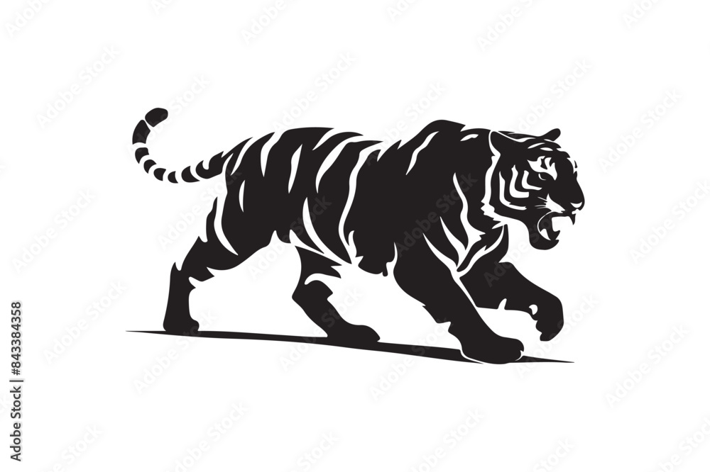 Fototapeta premium Black tiger jumping silhouette vector art illustrator with white background black and white