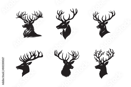 Deer  had black and white silhouette vector illustrator with white background 