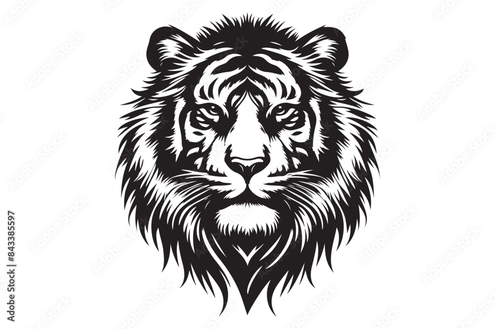 Fototapeta premium Black and white tiger had silhouette vector illustrator with white background