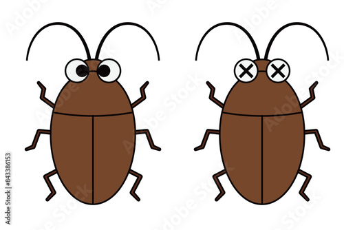 かわいいゴキブリのイラスト　普通と駆除された２パターン