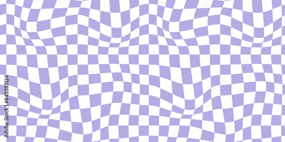 Psychedelic checkerboard background. Wavy vector illustrations, trendy psychedelic style and groovy color checkerboard.