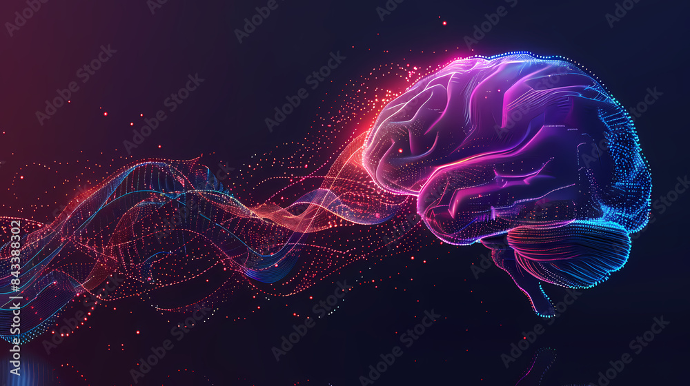 Digital representation of a human brain with flowing data streams, symbolizing artificial intelligence and futuristic technology. Digital representation of a human brain with flowing data streams, symbolizing artificial intelligence and futuristic technology.