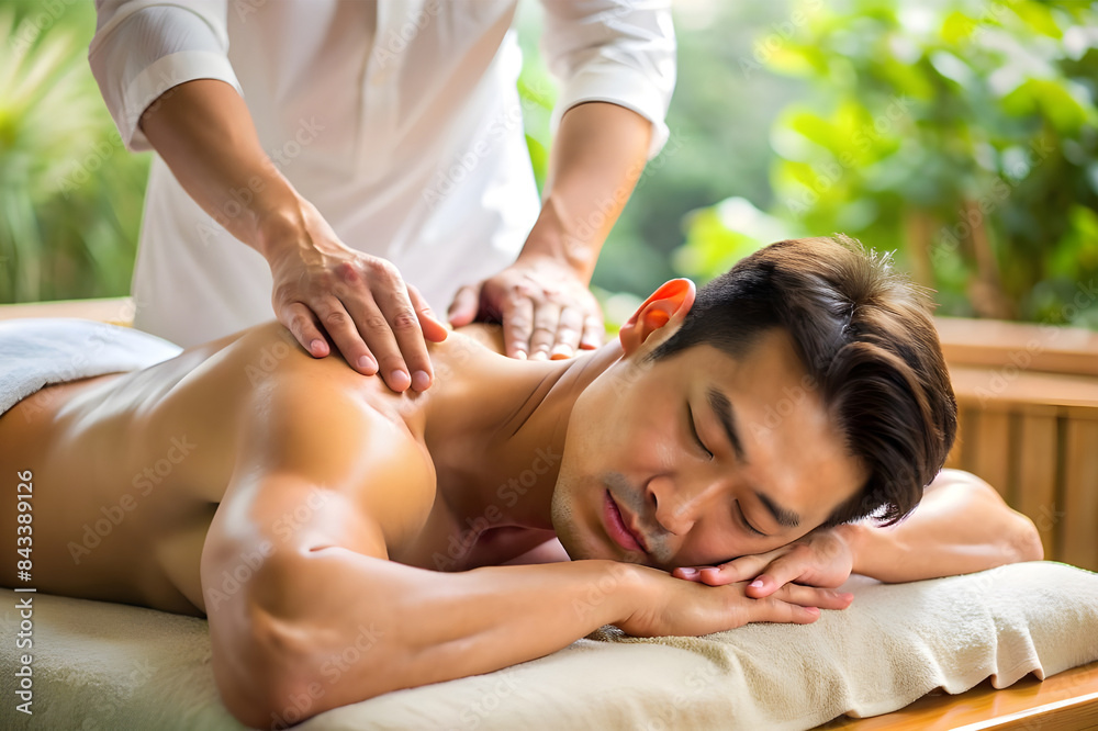 Asian man relaxing with spa massage. Asian man relaxing with spa massage.