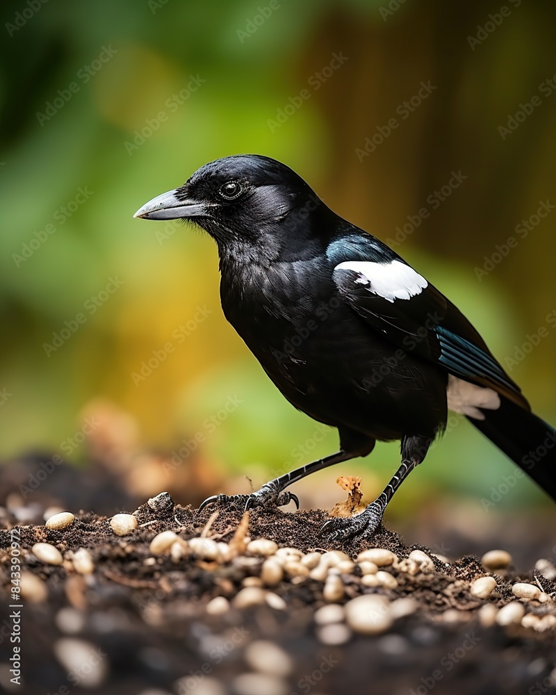 Fototapeta premium Black and White Bird in Natural Setting
