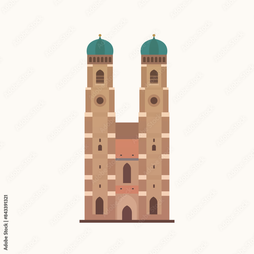 Frauenkirche, Munich. Cathedral of Our Dear Lady. Flat style illustration. Frauenkirche, Munich. Cathedral of Our Dear Lady. Flat style illustration.