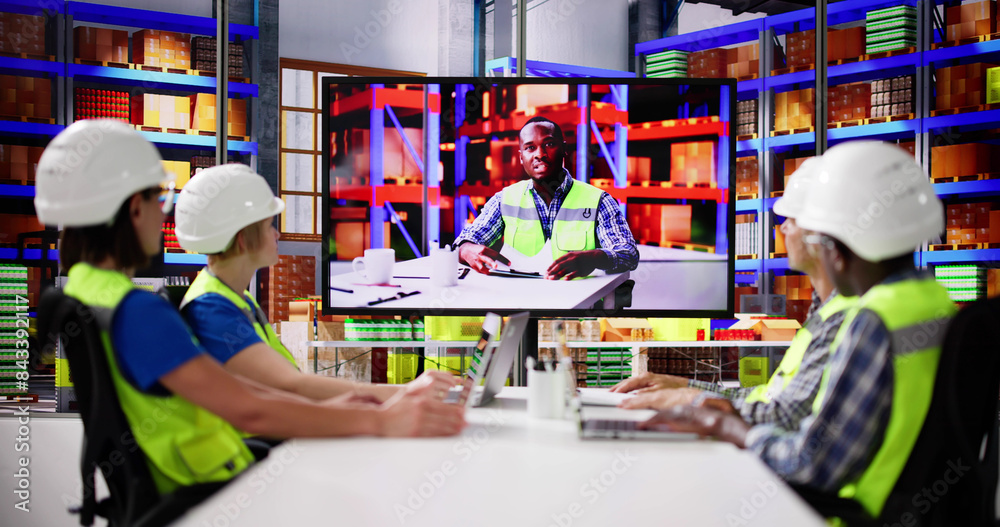 Warehouse Workers Having Video Conference Warehouse Workers Having Video Conference