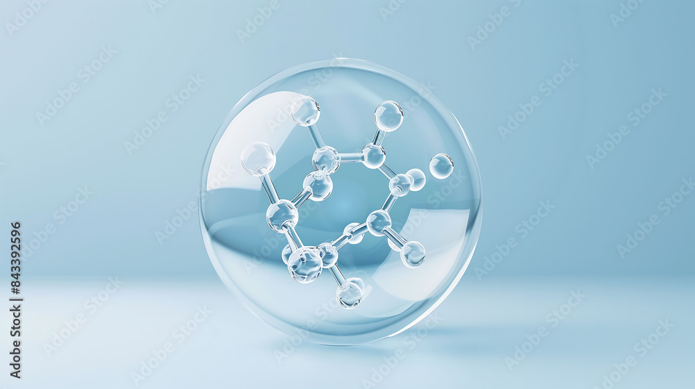 Molecular in bubble concept skin care cosmetics illustration isolated on a pastel color background. Collagen Skin Serum with Vitamin banner Molecular in bubble concept skin care cosmetics illustration isolated on a pastel color background. Collagen Skin Serum with Vitamin banner