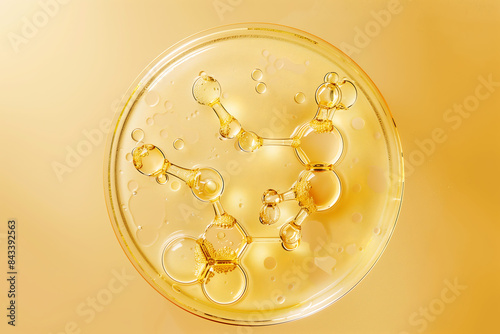 Molecular in bubble concept skin care cosmetics illustration isolated on a pastel color background. Collagen Skin Serum with Vitamin banner