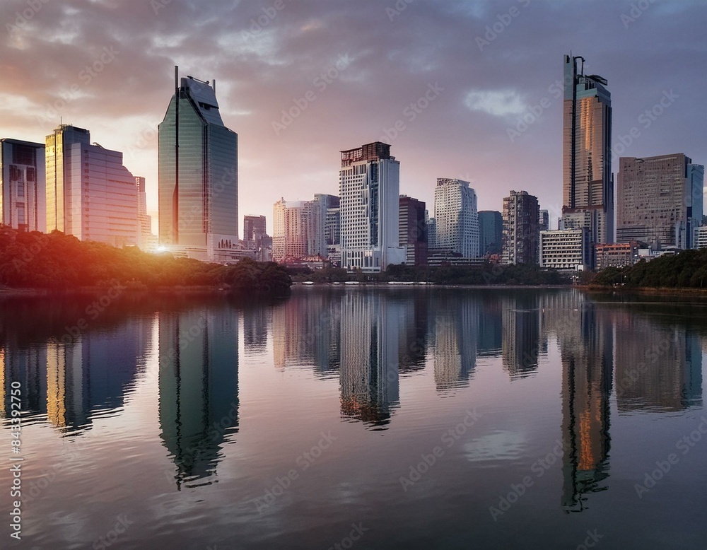 Obraz premium city, night, skyline, cityscape, traffic, downtown, building, urban, light, highway, road, street, sunset, business, architecture, dusk, sky, view, car, skyscraper, china, lights, evening, seattle, sk