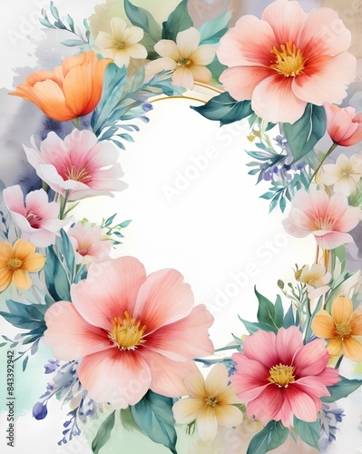 Watercolor painting of flowers vector outside frame